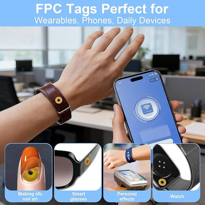 18 Pcs NTAG215 FPC Flexible NFC Tags, 10mm Round Heat Resistant Waterproof Programmable Stickers, Adhesive Mini RFID Labels for Nail Decor, Smartphones, Wearables & Home Automation