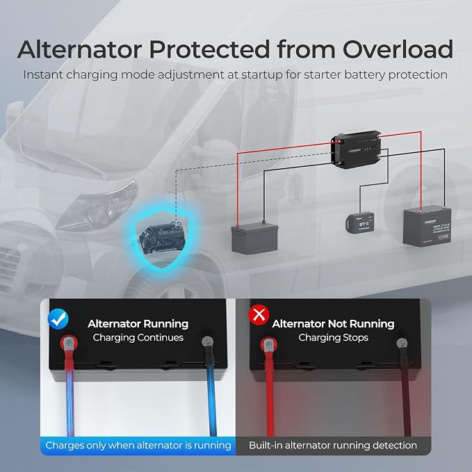 Renogy 12V 20A DC to DC Battery Charger with Multi-Stage Charging and Bluetooth Compatibility for Flooded, Gel, AGM, and Lithium Batteries in RVs, Commercial Vehicles, Boats, and Yachts
