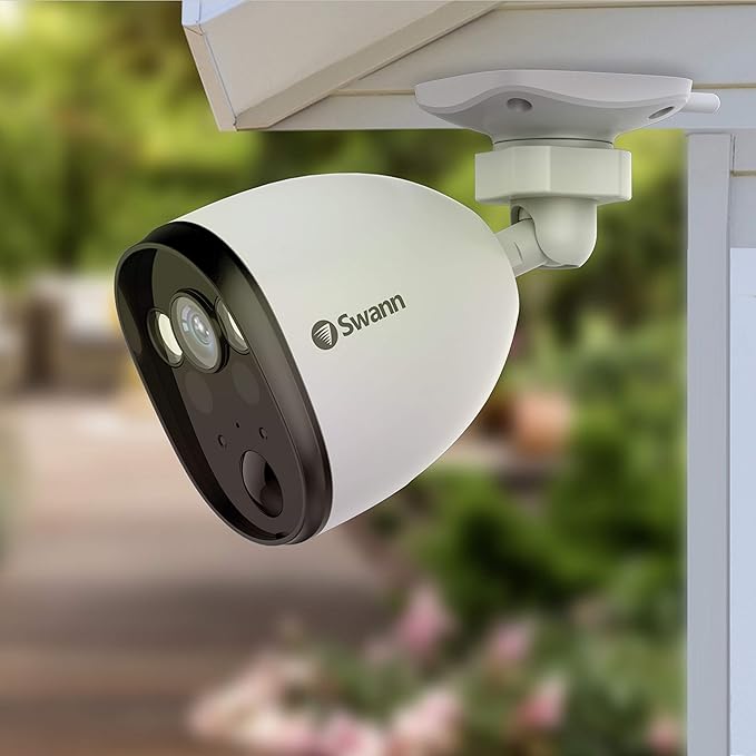 Swann Outdoor Home Security Camera, Spotlight, Weatherproof, Color Night Vision, Heat & Motion Sensor Light, 2-Way Talk and Siren, SWIFI-SPOTCAM-GL (Renewed)