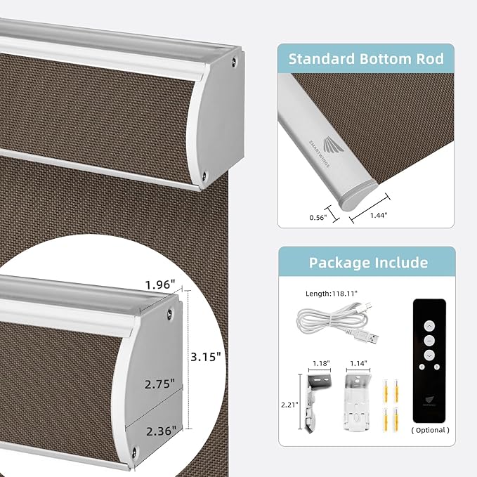 SmartWings Motorized Smart Roller Shades in Light Filtering, Electric Blinds with Remote for Windows Compatible with Alexa/Google Home/Homekit, Customized, 5% Openness Aventus Chocolate