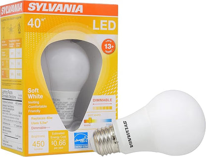 Sylvania A19 LED Light Bulb, 5.5W, 40W Equivalent, 13 Year, Dimmable, 450 Lumens. 2700K, Soft White - 1 Pack (74688)