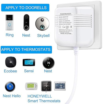 Doorbell Transformer, AC 24 Volt Transformer for Ring C Wire Adapter Thermostat Cord Compatible with Ring Doorbell, Wyze, Nest Ecobee, Honeywell, Eufy and Nest Hello Video Doorbells, White