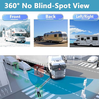 AI Alarm Sensor Side Lights 10.36-Inch 6 Split 128GB Large 1080P Backup Camera Monitor & Built-in DVR Video Recorder for RV Truck Trailer Rear Front Reversing View Wired System Waterproof DCD106