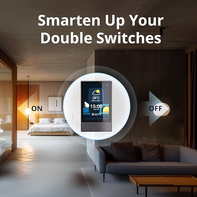 SONOFF NSPanel Smart Switch - 2-Switch Panel Home Control With Touchscreen, Temperature Function, Lights Control - Compatible With Alexa and Google Home, Black