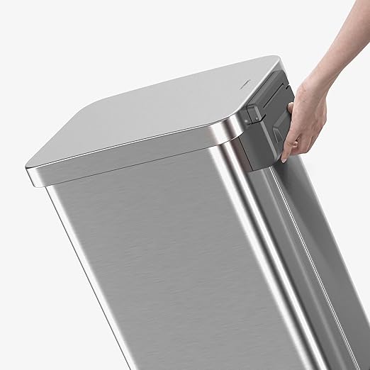 QUALIAZERO 50L / 13 Gallon Stainless Steel Step-On Kitchen Trash Can Soft-Close Lid, Fingerprint-Resistant, Removable Liner, Slim Shape Modern Design for Home, Office, Commercial Space