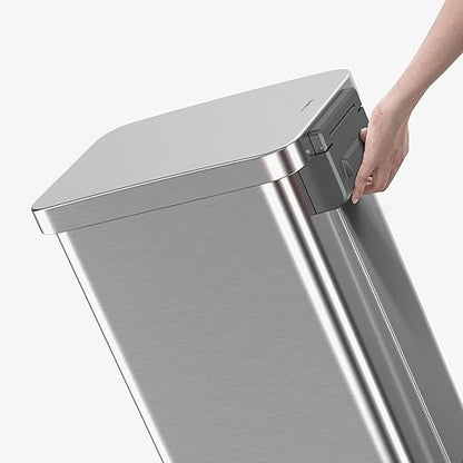 QUALIAZERO 50L / 13 Gallon Stainless Steel Step-On Kitchen Trash Can Soft-Close Lid, Fingerprint-Resistant, Removable Liner, Slim Shape Modern Design for Home, Office, Commercial Space