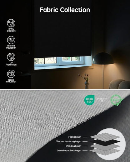 Yoolax Motorized Blinds with Remote, 100% Blackout Smart Roller Shades Work with Alexa, Google, Apple Homekit, Custom Automatic Shades with Voice Control for Bedroom Office (Light Gray)