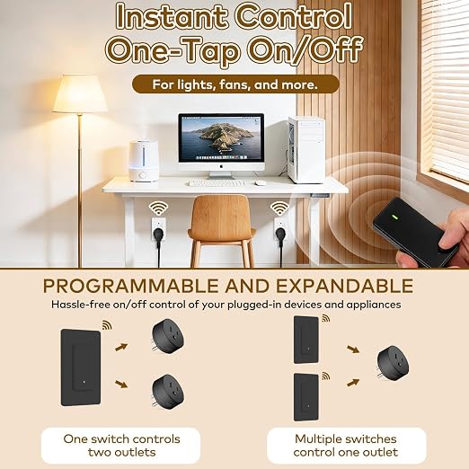 Remote Switch Outlet,NineLeaf Wireless Control Outlet Plug with Switch | 1 Remote 5 Outlets, Wireless On/Off Light Switches Wall Mounted,15A/1500W LED,TUV List,No Wiring Needed,500ft RF Range,Black