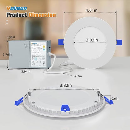 VOLISUN 8 Pack 4 inch Recessed Lighting, 5CCT LED Recessed Light with Junction Box, 2700K-5000K Selectable, 9.5W Eqv 80W, 810LM Dimmable Canless Wafer Downlight, LED Ceiling Light ETL Certificated