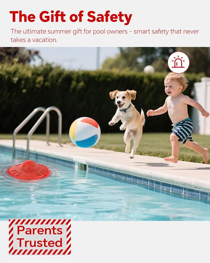 Pool Alarm, Floating Pool Safety Alarms for Inground & Above Ground Pools – Loud 110dB Alert, Adjustable Sensitivity, Protection for Kids & Pets (Red)