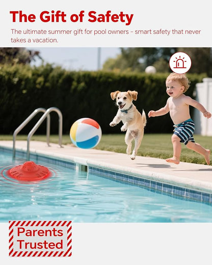 Pool Alarm, Floating Pool Safety Alarms for Inground & Above Ground Pools – Loud 110dB Alert, Adjustable Sensitivity, Protection for Kids & Pets (Red)