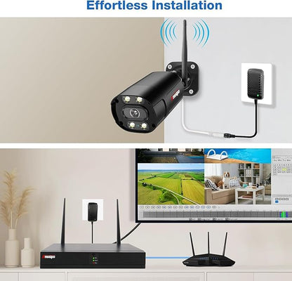 24/7 Continuous Recording 4K WiFi Security Camera System, 5MP Plug-in Home Cameras, 8 Channel NVR with 1TB Hard Drive, 4 Camera Kit, 2 Way Audio, AI Detection, Spotlights Night Vision