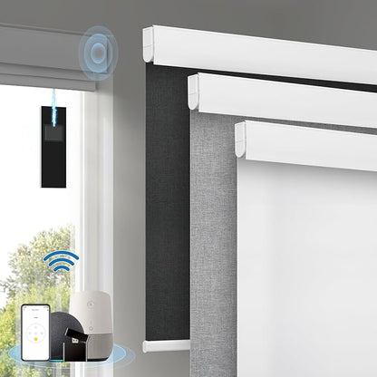 Motorized Blinds with Remote, [Free Solar Panels] Cordless Smart Blinds with Valance Cover, Blackout Electric Blinds with Remote Control, Automatic Roller Shades for Windows White 34½"W x 72" H