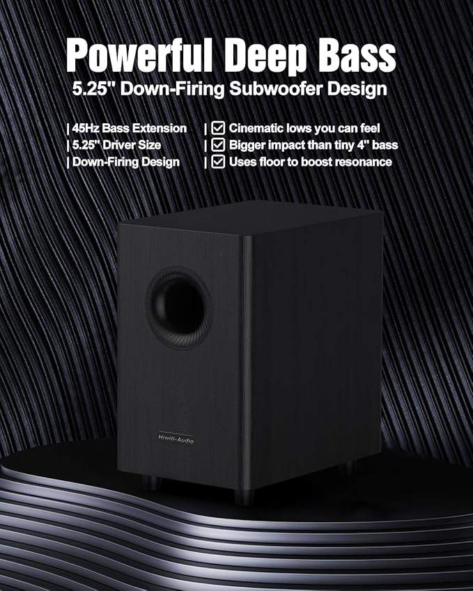 5.1.2 Virtual Surround Sound System for Small Rooms, Compact Smart TV Sound Bars Home Theater w/4 Wired Speakers, Clear Voice & Deep Bass, 5.25'' Wired Subwoofer Soundbar Easy Setup, ARC/OPT/BT, 2026
