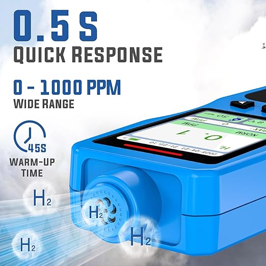 Hydrogen Gas Detector 0-1000 PPM, 0.1 PPM High Accuracy H2 Monitor with 3 Types Alarm, Rechargeable Hydrogen Meter, Portable H2 Air Quality Meters with Temperature Humidity Tester