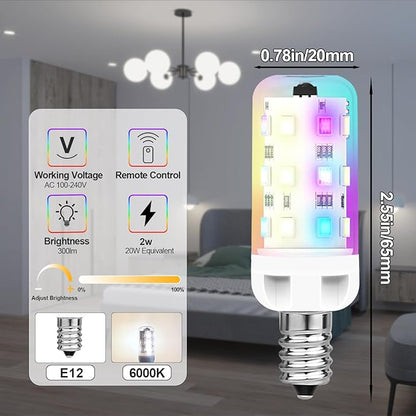 XRise E12 LED Bulb 2.5W Dimmable RGB+White Color Changing with Remote Control Equivalent 25W Halogen E12 Base LED Light Bulbs 6000K 250LM, No Flicker,5 Pack