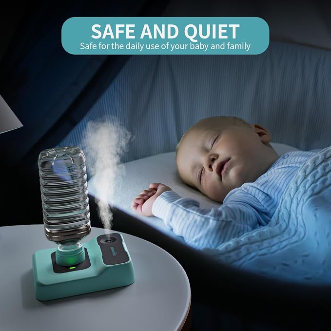 Travel Humidifier, Portable Small Humidifier for Plants, Bedroom, Office, Hotel or Car, Battery Operated Mini Cool Mist Humidifiers, Quiet 23dB, Auto-off, Night Light & BPA-Free, Green