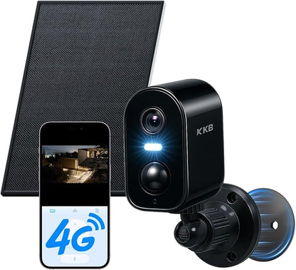 KKB 4G LTE Cellular Security Camera Magnetic, No WiFi Solar Security Cameras Outdoor Built-in SIM, 2K Wireless Off-Grid Battery Cam Without Internet, AI Detection, Color Night Vision, 2 Way Audio