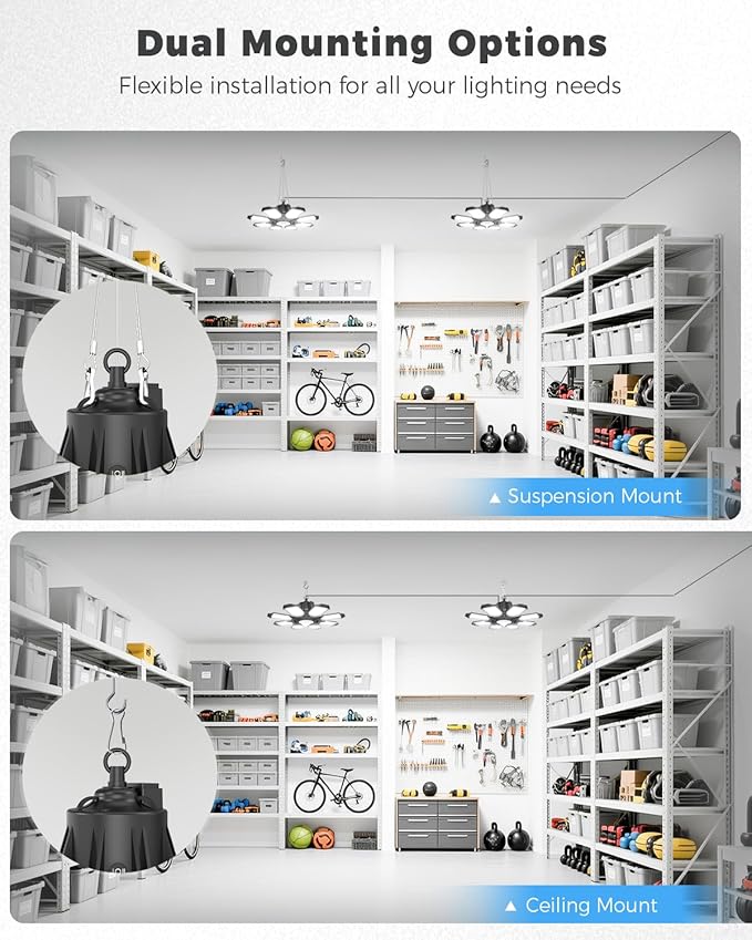 Motion Sensor Garage Light Plug in - 25000LM Motion Sensor Shop Light with 8+1 LED Panels, 6500K Bay Lighting, for Garage, Workshop, Utility Room, Basement (1 Pack)