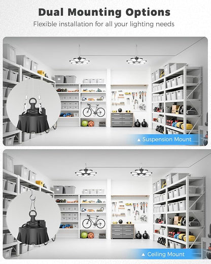 Motion Sensor Garage Light Plug in - 25000LM Motion Sensor Shop Light with 8+1 LED Panels, 6500K Bay Lighting, for Garage, Workshop, Utility Room, Basement (1 Pack)