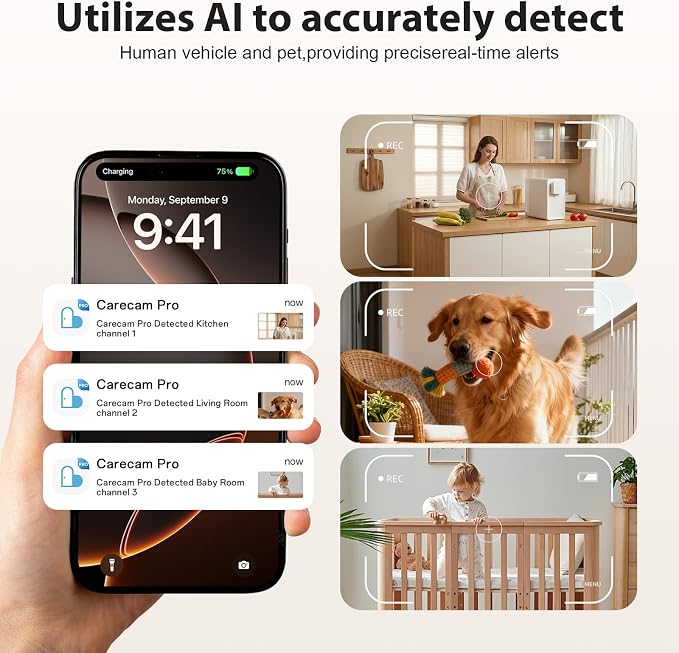 Clock Camera 2K,5G&2.4G WiFi Indoor Security Camera Wood Grain,Cameras for Home Security,3 in 1 Indoor Camera with Alarm,Full Color Night Vision Human Motion Detection Local Storage
