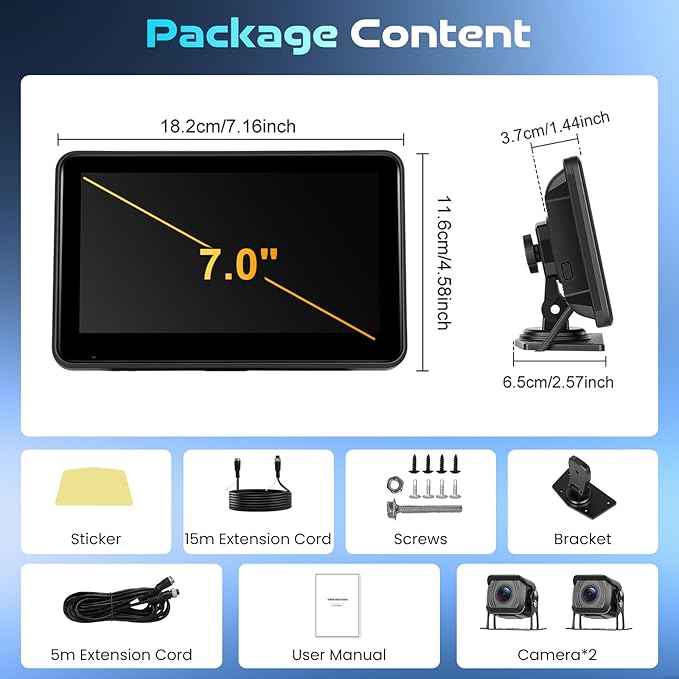 RV Backup Camera,7'' Backup Camera Monitor,1080P 4K,2 Channels,Wide Angle,DIY Guide Lines,Night Vision,IP69 Rear View Camera Waterproof+5m/15m Extension Cord for Bus/RV/Truck/Trailer-Plug and Play