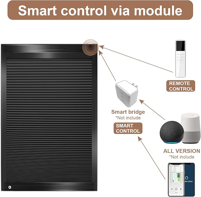 LEXEN Smart Bottom Up Honeycomb Shades WiFi Enabled Motorized Cellular Blinds Works with Alexa/Google Home Easy Install Blackout Honeycomb Blinds with Aluminum Frame Customize Size-Black(White Frame)