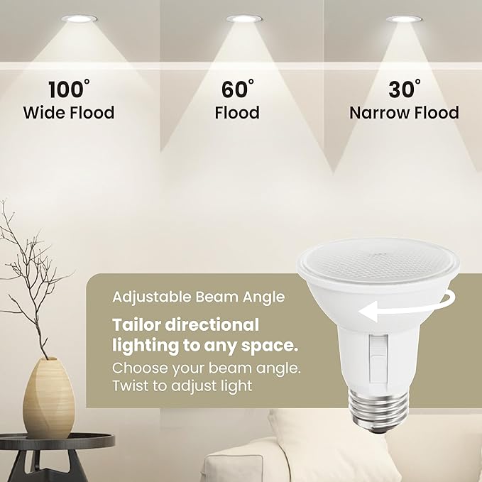 Feit Electric PAR20 LED Reflector Light, 50W Equivalent, Dimmable, Adjustable Beam, Adjustable White (2700K-5000K), 90+ CRI, Indoor/Outdoor, Track Lighting, 25,000-Hour Lifetime, PAR20DM/9XXCA/XX