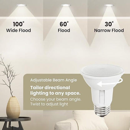 Feit Electric PAR20 LED Reflector Light, 50W Equivalent, Dimmable, Adjustable Beam, Adjustable White (2700K-5000K), 90+ CRI, Indoor/Outdoor, Track Lighting, 25,000-Hour Lifetime, PAR20DM/9XXCA/XX