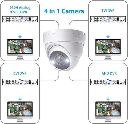 4K 8MP Analog Dome TVI CVI AHD 4 in 1 BNC Security Camera, Full Color Night Vision with 65ft IR Distance, 2.8mm 105° Wide Viewing Angle, Outdoor, Full Metal Housing, ONLY Compatible with 8MP DVR