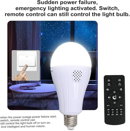 Rechargeable Emergency Smart Light-Bulbs with Remote,Removable Battery Light Bulb,3 Color and Dimmable 1200mAh 12W LED Light Bulbs for Home, Camping, Tent (E27, with Hook)