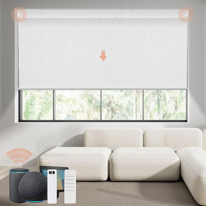 Motorized Blinds Roller Shade with Remote: Canisteo Automatic Smart Blind for Windows 100% Blackout, Electric Blinds Compatible with Alexa/Google Home/Apple Homekit, Customized Size, Cozy White