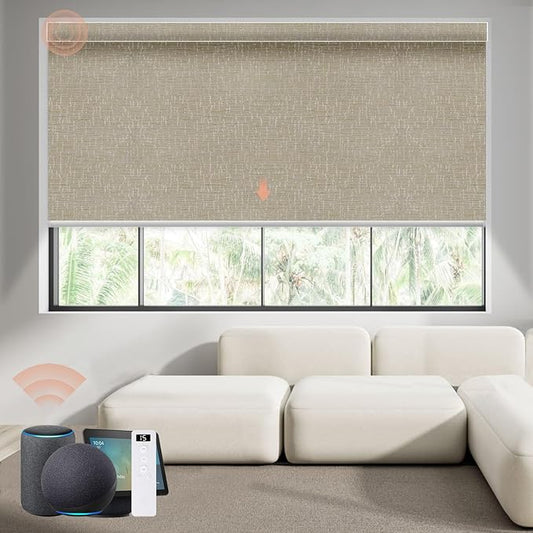 Motorized Blinds Roller Shade with Remote: Canisteo Automatic Smart Blind for Windows 100% Blackout, Electric Blinds Compatible with Alexa/Google Home/Apple Homekit, Customized Size, Cozy Biscuit