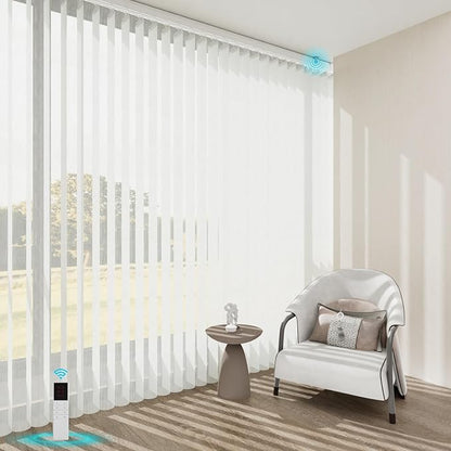 Motorized Sheer Vertical Blinds with Remote, Light Filtering Vertical Blind Sliding Door Blinds Remote Control Blinds for Sliding Glass Door Customize(Embossed White)