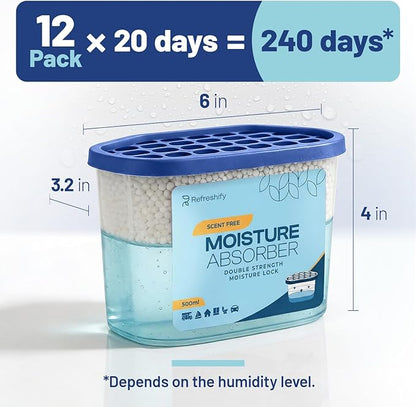 Premium Moisture Absorbers and Dehumidifier Tubs – High-Efficiency Closet Dehumidifier and Dehumidifier for Car, Odor Control Fragrance Free, 12 Pack, 7.5 Oz