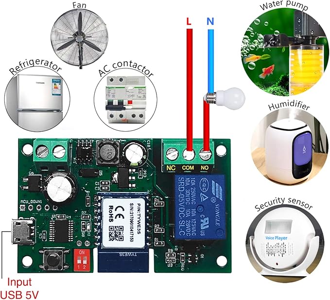 WiFi Wireless Inching Relay Switch Momentary DIY Smart Home Remote Control DC 5-32V AC 90-250V Compatible With Alexa Echo IFTTT (Using TUYA/Smart Life APP)