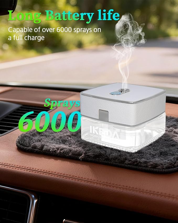 Smart Car Air Fresheners | Luxury Car Aroma Diffuser | with 120ml Long Lasting Perfume | Auto On/Off Car Diffuser | Mini Cube Diffuser for Car, Home by Ikeda (White)