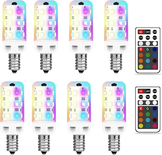 XRise E12 LED Bulb 2.5W Dimmable RGB+White Color Changing with Remote Control Equivalent 25W Halogen E12 Base LED Light Bulbs 6000K 250LM, No Flicker,8 Pack