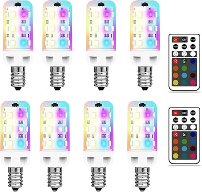 XRise E12 LED Bulb 2.5W Dimmable RGB+White Color Changing with Remote Control Equivalent 25W Halogen E12 Base LED Light Bulbs 6000K 250LM, No Flicker,8 Pack