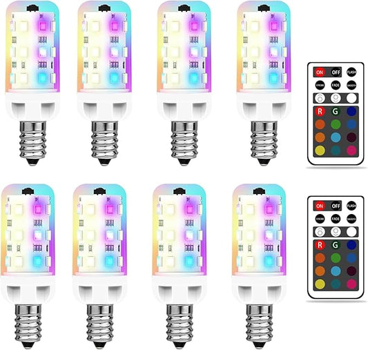 XRise E12 LED Bulb 2.5W Dimmable RGB+White Color Changing with Remote Control Equivalent 25W Halogen E12 Base LED Light Bulbs 6000K 250LM, No Flicker,8 Pack