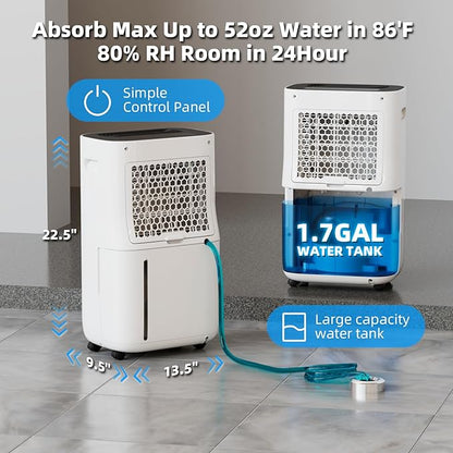 5,000 Sq.Ft 2025 Dehumidifier 80 Pint/Day Dehumidifier for Basement, Bedroom, Home, Bathroom, Smart Compressor Dehumidifier with Drain Hose, Intelligent Humidistat 24H Timer,Child Lock,Defrost,Silent