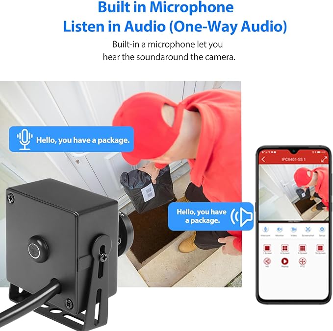 TSEye Fisheye PoE Mini IP Camera, Built in Microphone, Ultra HD 2880 x 1620P@20fps, 1.7mm Panoramic Fisheye Lens, Wide-Angle Home Security Cam, P2P Remote Viewing (I706-3-P-A-TS Metal)