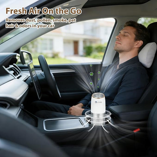 Aucleia Mini Portable Air Purifier with True H13 HEPA Filter, Car Air Purifier for Travel and Office to Remove Pet Hair and Odor Smoke Dust and Pollen, Aromatherapy Function White Gray