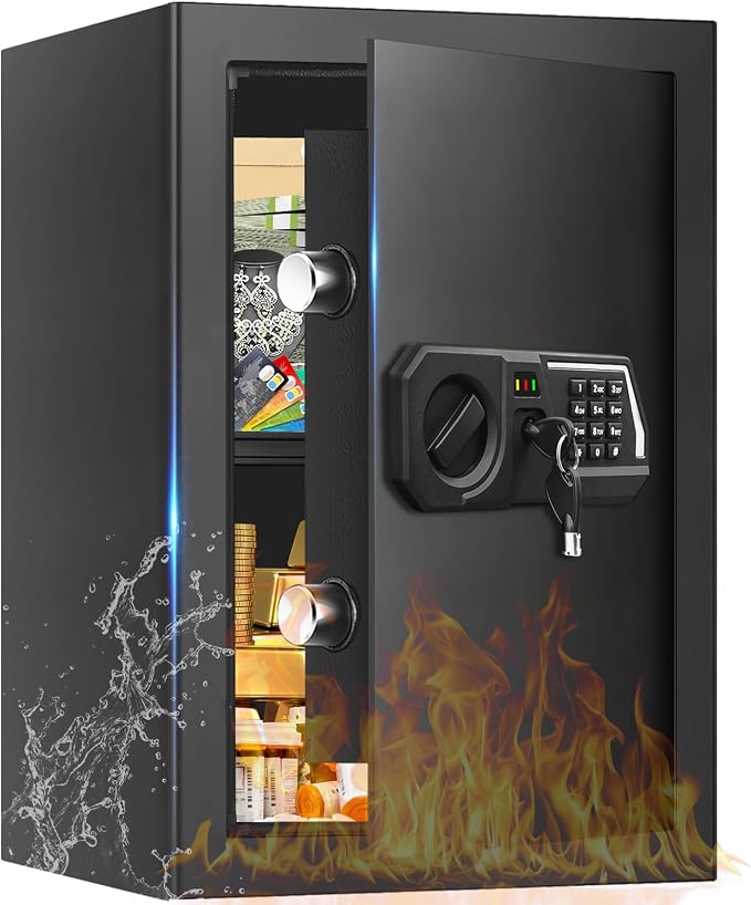 3.4 Cub Large Safes for Home Use, Digital Home Safe Box Fireproof Waterproof with Programmable Keypad, Spare Keys and Removable Shelf, Anti-Theft Fire Proof Safe for Document Money Valuables