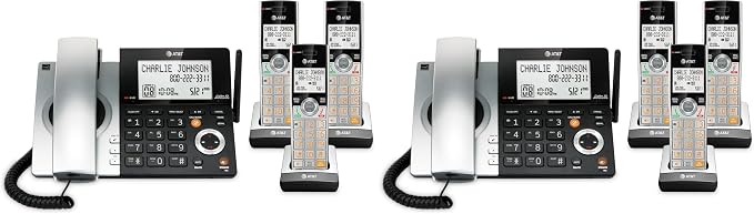 AT&T CL84307 Dect 6.0 Expandable Corded/Cordless Phone with Smart Call Blocker, Silver/Black with 3 Handsets (Pack of 2)