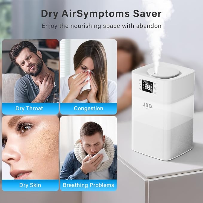 JRD Humidifiers 4L for Bedroom, Cool Mist Humidifier for Large Room, 40H Runtime, Night Light, 360° Nozzlefor Home, Office, Baby Nursery, Plants