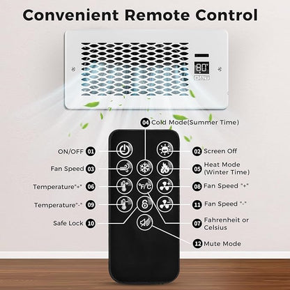 Built-in Register Booster Fan with Cover for Air Heat Vent with Fan, Fits 4"x10" Duct/Ceiling/Floor Vents, Improves AC & Heating/Cooling, Quiet 10-Speed Household/Bedroom Ventilation
