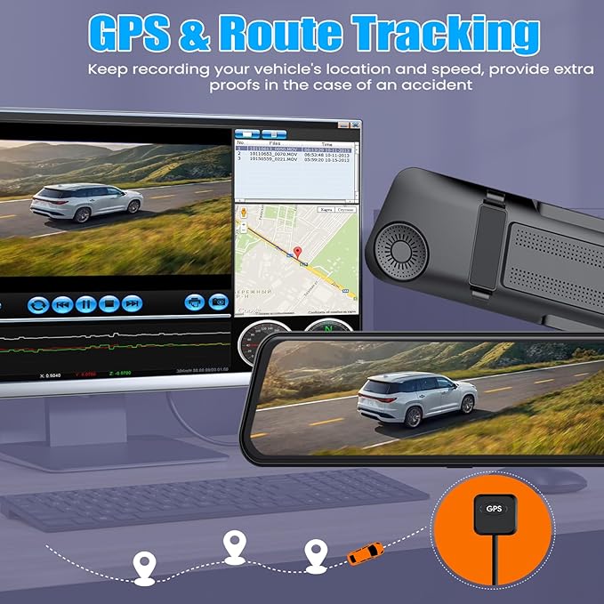 Aprilboy 4K + 2.5K Mirror Dash Cam, 12'' Rearview Mirror Camera for Cars with with IMX415 Sensor, WiFi, Night Vision, Reverse Assist, Parking Monitoring