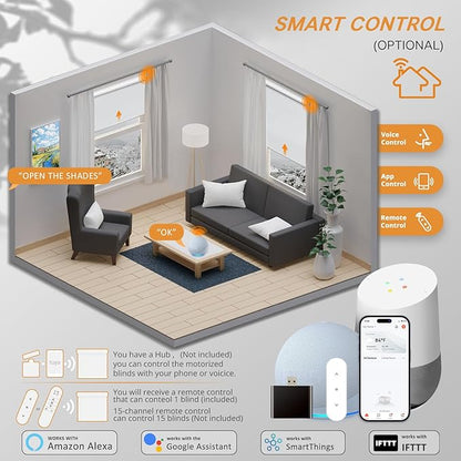 Motorized Blinds with Remote,100% Blackout Smart Blinds for Window Cordless Electric Blinds Compatible with Alexa Google Assistant, White,24" W x 72" H