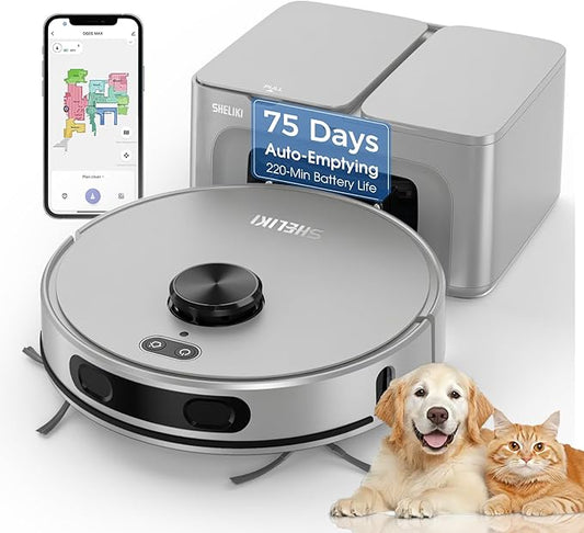 Robot Vacuum and Mop Combo, Mapping Robotic Vacuums Cleaner with 75 Days Self-Emptying, LiDAR Navigation Smart & Strong Suction, WiFi/App/Alexa/Voice Control, Quiet for Home Pet Hair Hard Floor Carpet